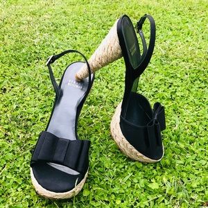 STUART WEITZMAN BLACK SATIN PLATFORM